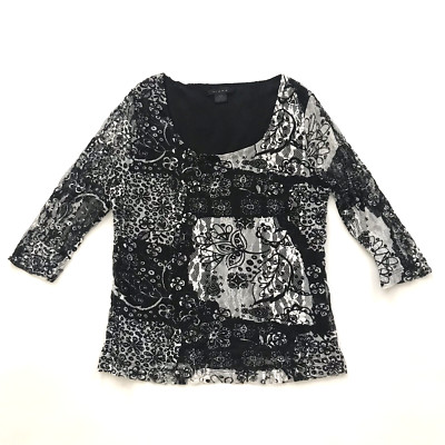 Kiara Womens Top Size L Black White Lace Lined Retro Whimsigoth