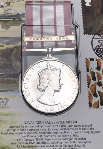 Naval General Service Medal on 2000 Stamp Cover 1949 Era Yangtze Clasp RAF Flown - Picture 3 of 6
