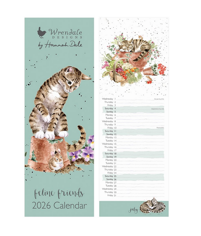 Wrendale 2026 Slim Calendar ""Feline Friends"" 12 Stunning Cat Illustrations