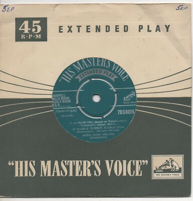 HENRI RENE ORCHESTRA always you*bubble bubble bubble*beware 1954 UK HMV EP.