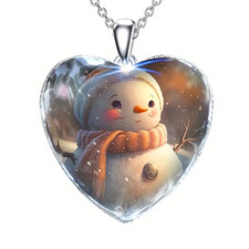 Snowman Heart Pendant Necklace - New