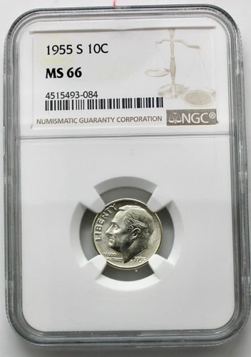 1955-S  10C  Roosevelt 90% Silver Dime NGC MS66