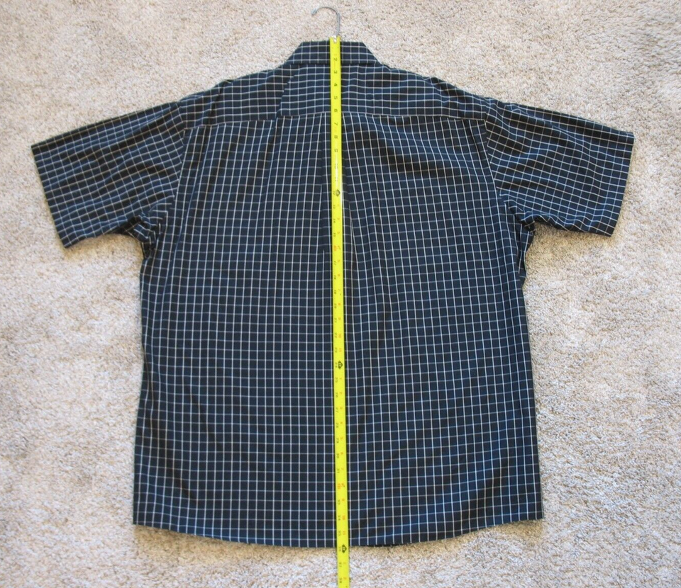 Jos. A. Bank Stays Cool Button Down Shirt Mens Black Check Short Sleeve