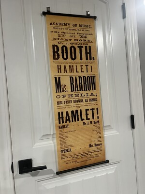 John Wilkes Booth HAMLET Playbill The Academy Of Music Banner Scroll Poster 36in