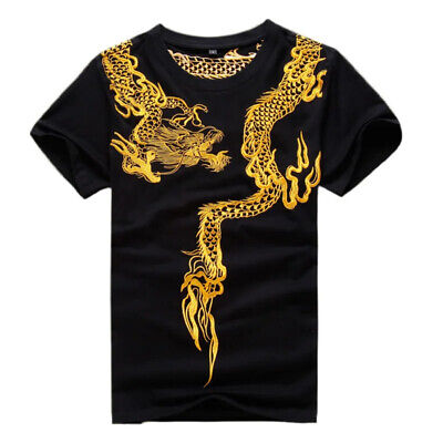 New Fashion Dragon Embroidery Trend Summer Short Sleeve Luxury Men T ...
