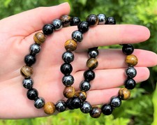 Triple Protection Bracelet: 10 mm Beads Tiger Eye, Black Obsidian,  Hematite 