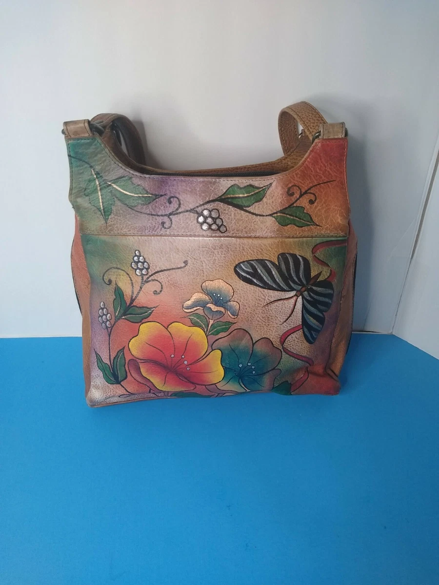 Vintage Anuschka Black Butterfly hand painted leather handbags