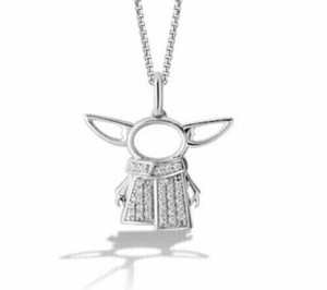 Authentic Simulated Diamond Star Wars Grogu Pendant 14K White Gold Plated 1.0Ct Round Cut