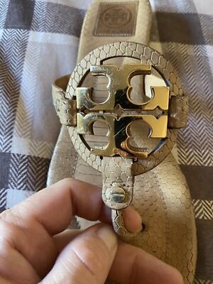 Tory Burch Metal Miller Thong Sandal Croc Embossed Leather  display picture 1