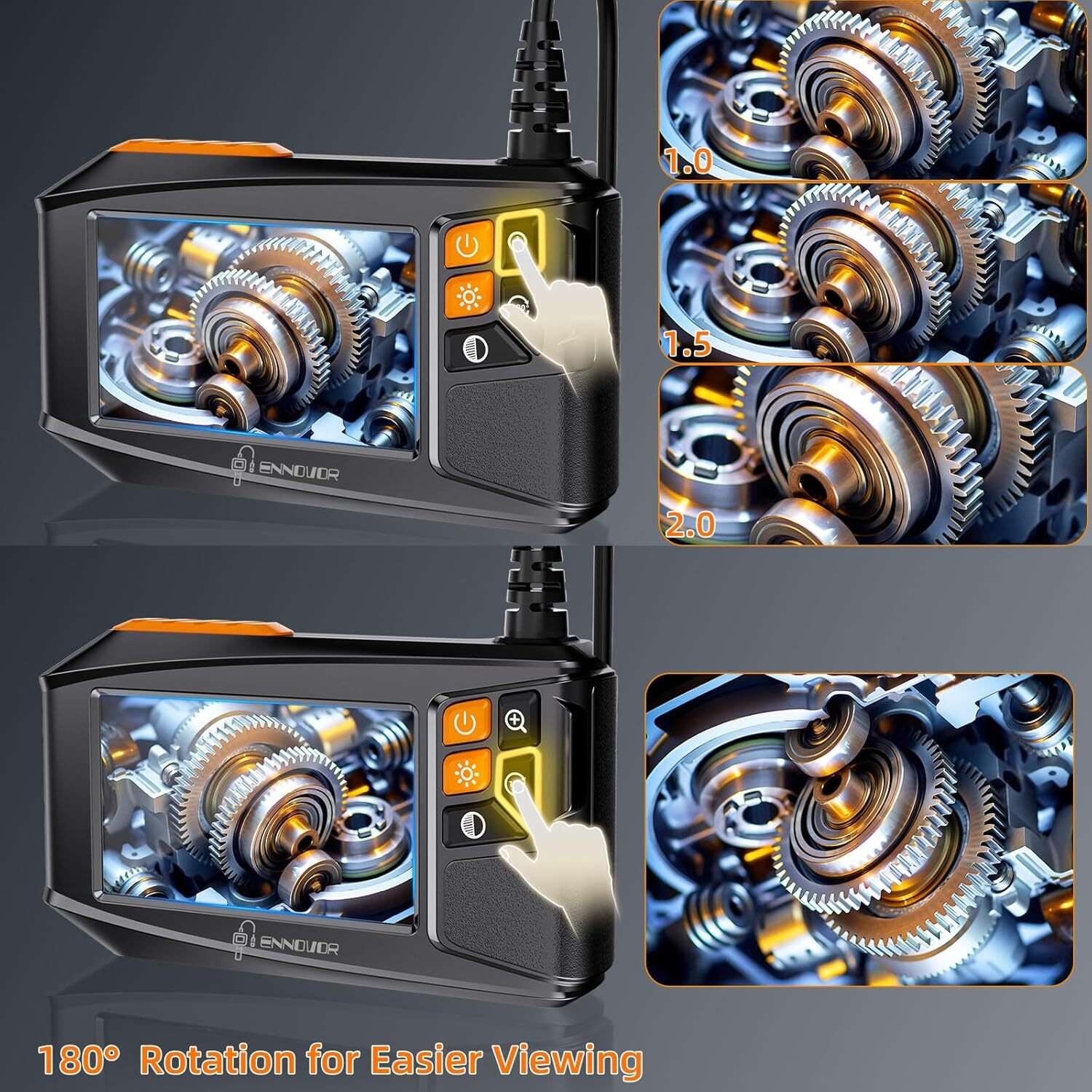 Industrial Borescope Camera - 8 Adjustable LEDs, Semi-Rigid Cable for ...