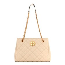New Versace La Medusa Nappa Quilted Beige Leather Large Tote Bag