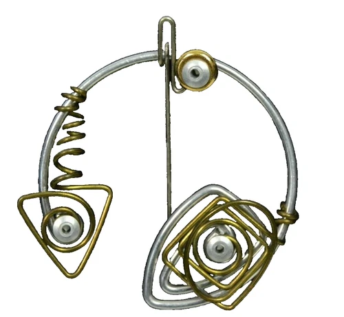 Jewelry Pin  Modernist Brutalism Art Deco style Vintage brass and metal