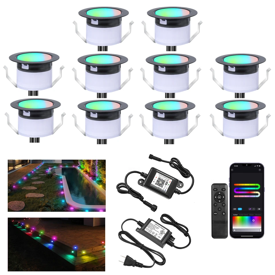 Black WiFi Multicolor LED Deck Lights Kit Dynamic Low Voltage Recessed Pixel 12V - Image 3 of 4
