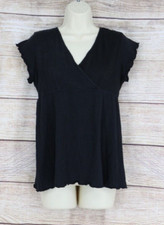 Motherhood Maternity Womens Small Black Wrap Top V Neck Short Sleeve