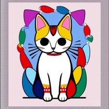 Cat Sticker Cute Folk Art Pet Kitty Kitten Colorful 4 Inch