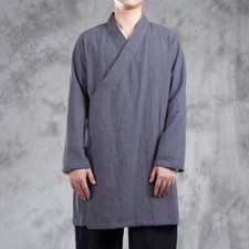 Uomo Hanfu Kung Fu Camicetta Spacco Laterale Croce Sopra Avanti Camicia Pizzo Up