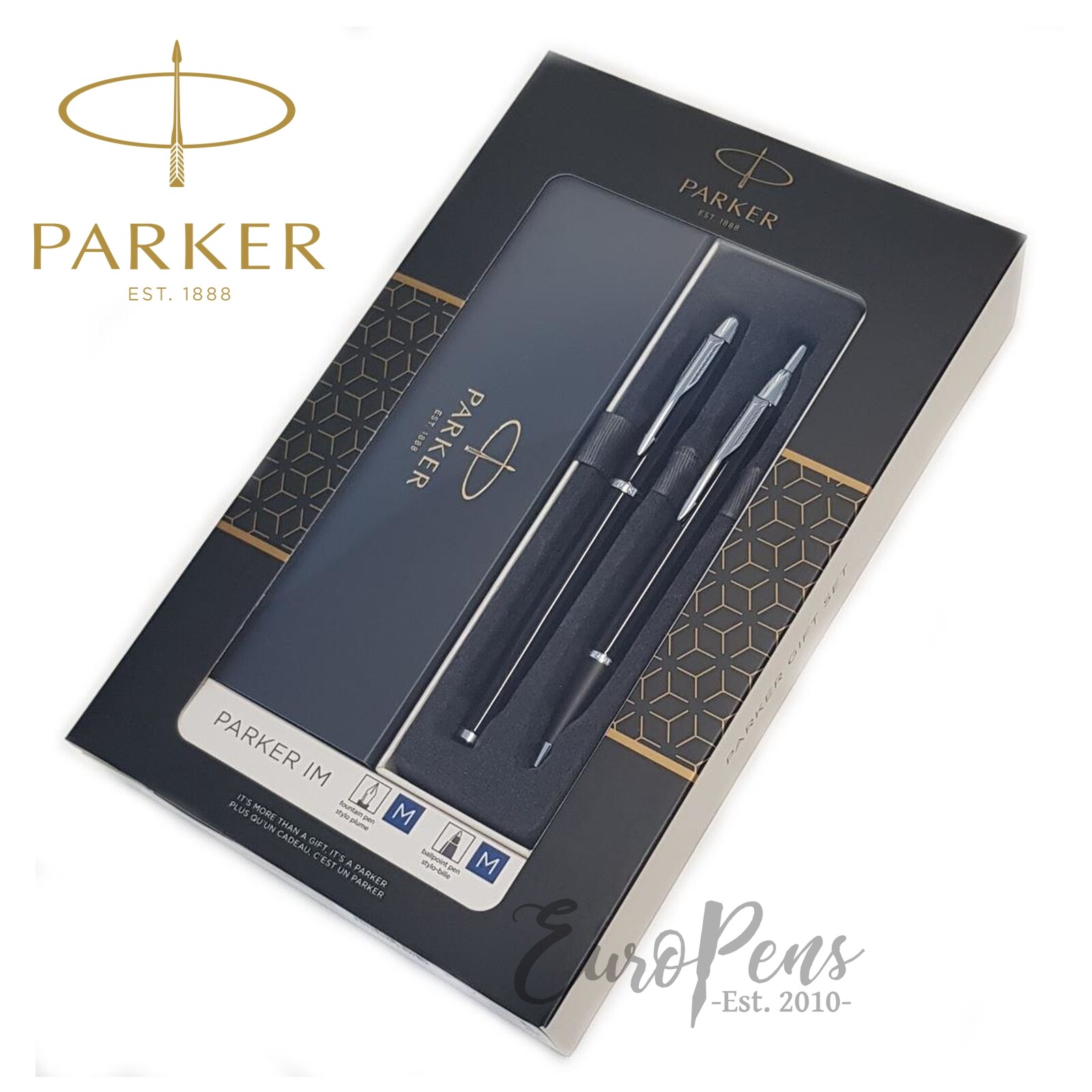Parker IM Black Lacquer & CHrome Trim Fountain Pen & Ballpoint Pen Set 2093215