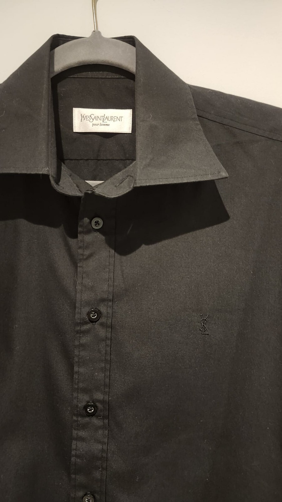 camicia yves saint laurent nera tinta unita