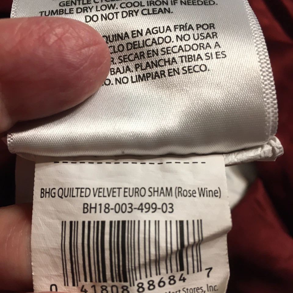 Better Homes And Gardens Euro Sham 26 x 26 vino rosa acolchado terciopelo suave 1 farsa Foto 4 de 4