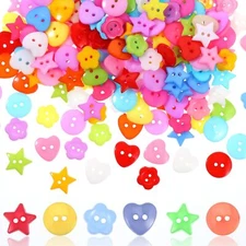 200 Multicolor Resin Craft Buttons 15mm Round 4 Styles 50 Pieces Each