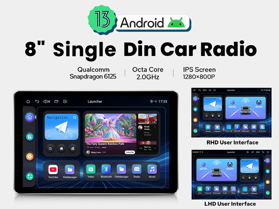 JOYING 8 Zoll Single Din Qualcomm Snapdragon Android 13 Autoradio Mit Carplay FM - Bild 2 von 4