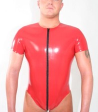 Latex Swimsuit Leotard Front Long Zip Short Sleeves Customized .4mm