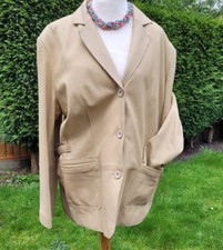 Ladies Elvi 100% Real Leather Size 20 22 Beige Blazer Jacket Pockets