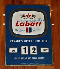 Vintage 1960's Labatt Metal Calendar Sign Signed Bobby Hull Chicago Blackhawks