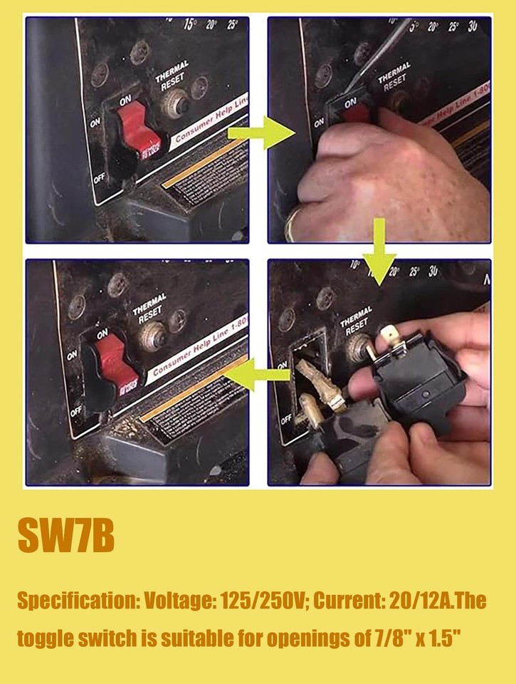 SW7B On-Off Toggle Switch 2 Prong for Delta, Ryobi, Table Saws, Drill ...