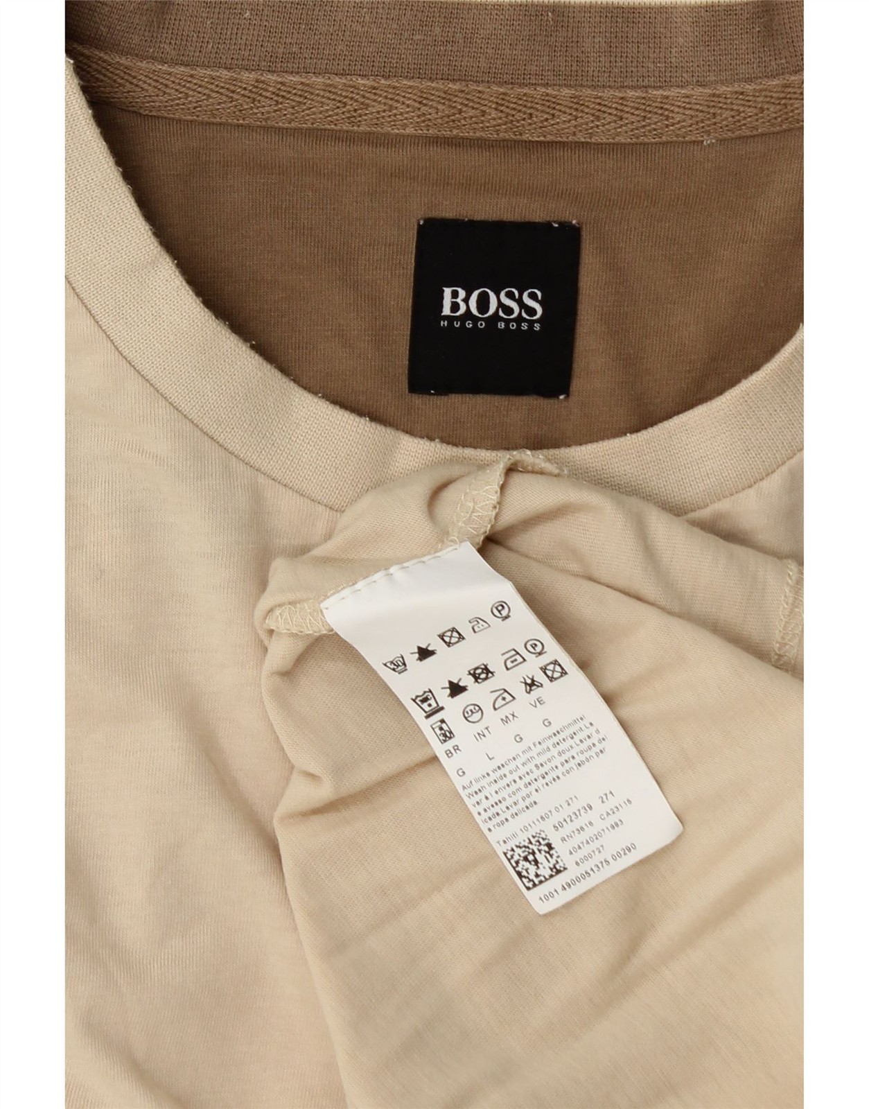 HUGO BOSS Mens T-Shirt Top Large Beige Cotton BI20 thumbnail 3
