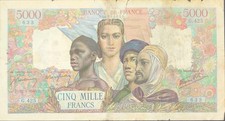 Frankreich Banknote 5000 Franc 1945 P103 zirkuliert - gut erhalten