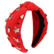 4th of July Knotted Headband for Women, Red Patriotic Wide Headband with USA ...