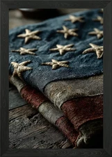 Rustic American Flag Fabric Close-U Framed Wall Art Poster Canvas Print Picture