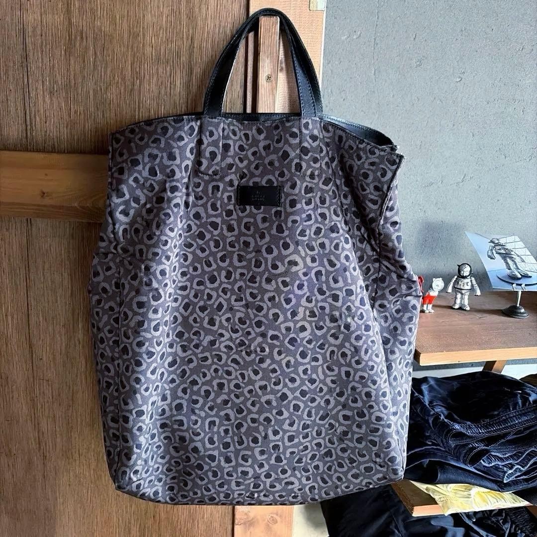 GUCCI Leopard Pattern Nylon Leather Trim Tote Bag… - image 10