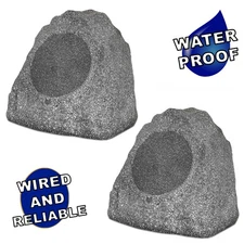 Theater Solutions Full Range Outdoor Granite Rock 2 Speaker Set with 8" Woofers