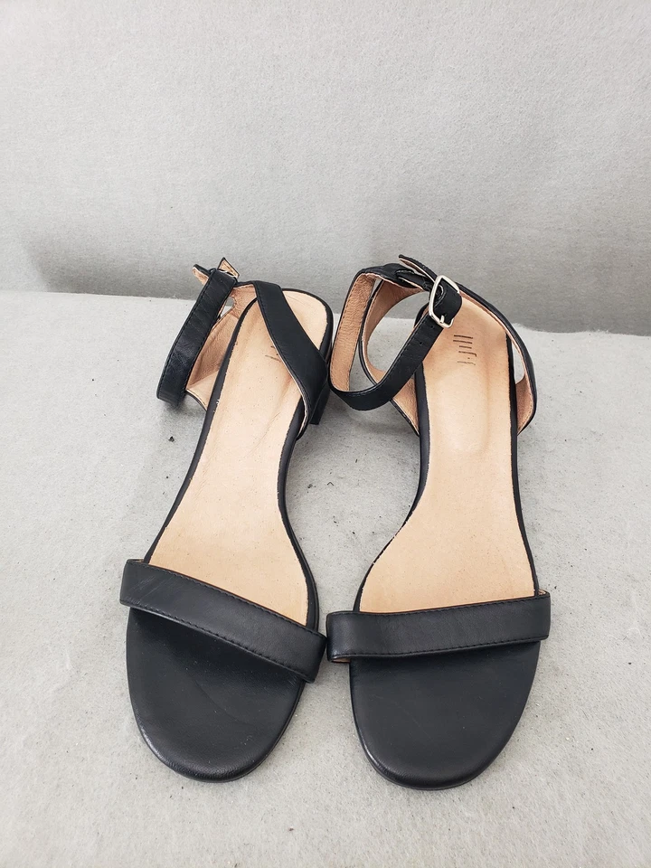 J Jill Women Sandals 10 Black Leather Open Toe Minimal Strappy Low Heel Shoes - Image 2 of 4