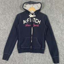 Abercrombie  Fitch Patch Spellout Full Zip Hoodie Womens Medium Blue