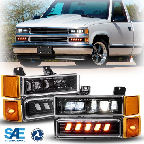 DOT LED Headlight Bumper Turning Lamp for 1994-99 Chevy C1500 C2500 C3500 Tahoe