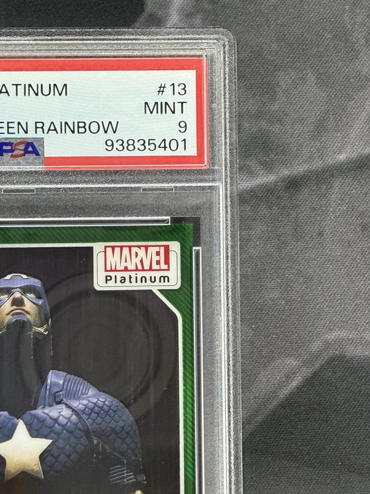 2023 Marvel Platinum Captain America #13 John Stanko Green Rainbow Auto PSA 9 view 3