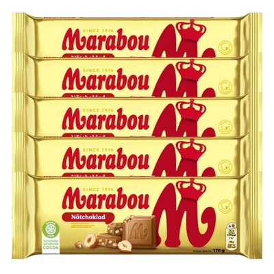 5x Marabou Nöt 170g | Schwedische Milchschokolade mit Nüssen