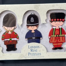 London Mini Wood Puzzle Set Policeman Soldier Beefeater 3 Piece Puzzle Toddlers