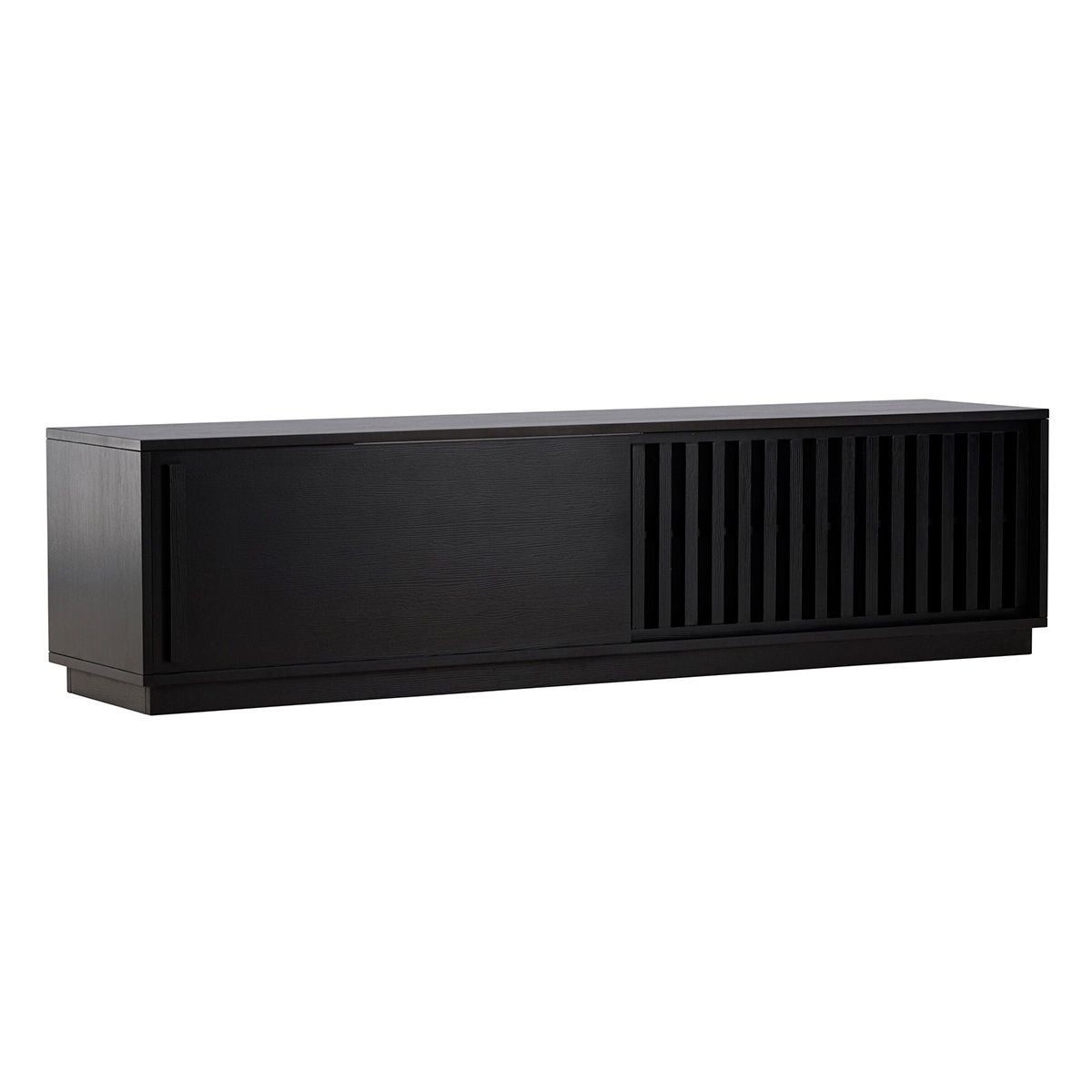 Meuble TV chic Lugo 180cm en finition noir mat et relief linéaire premium