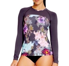 Calia Studio Floral Botanical Rash Guard Swim Sun Shirt UPF 50 Nylon Small NWOT