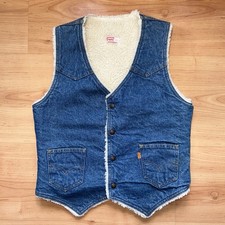 VTG 60s 70s Levi  s Orange Tab Men  s Sherpa Lined Denim Vest Button Blue Size M