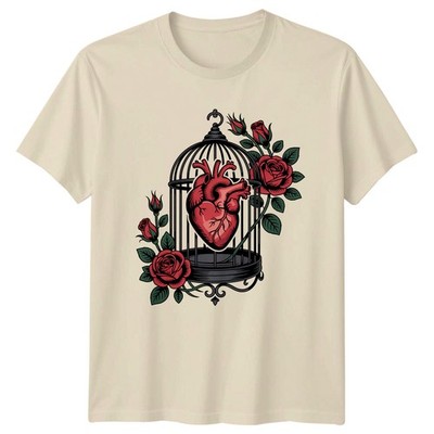Herz im Käfig Rosen Gothic Herren T-Shirt Damen Tee Grafik Unisex Top