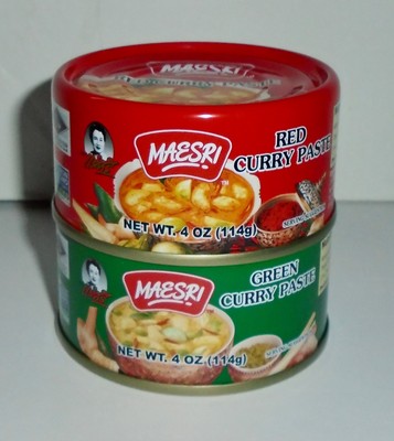 NEW  MAESRI THAI GREEN & RED CURRY PASTE CANS ~ 2026 / 2027 ~ FROM THAILAND