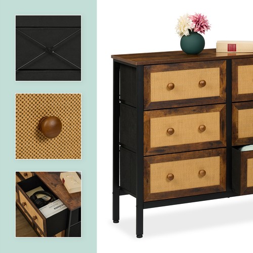 Cassettiera 6 Cassetti Rattan Armadio Sideboard Comò Camera HLP: 83x100x32 cm - Foto 6 di 7