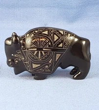 Buffalo fetish carved etched black marble by Curtis Garcia Zuni