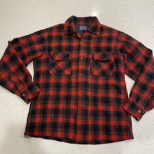 Vtg Pendleton Red Plaid Tartan Pure Virgin Wool Flannel Mens M USA