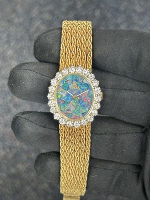 Rare Vintage Rolex 14k Yellow Gold Mosaic Opal Dial Diamond Bezel Ladies Watch